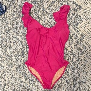 J. Crew Hot Pink Ruffle One-Piece Swimsuit